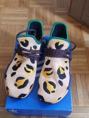 adidas Kids Peach Slip-On Sneakers with Yellow and Black Leopard Print